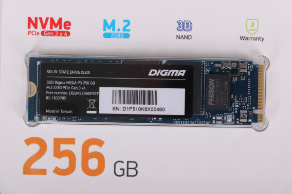 Накопитель SSD Digma PCIe 3.0 x4 256GB DGSM3256GP33T Mega P3 M.2 2280