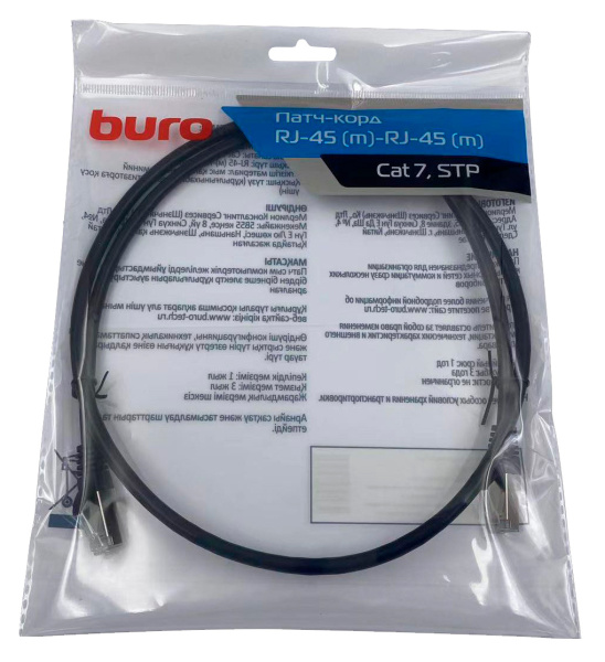 Патч-корд Buro BU-7-1M STP 4 пары cat.7 CCA molded 1м черный RJ-45 (m)-RJ-45 (m)