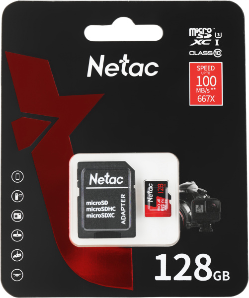 Флеш карта microSDXC 128GB Netac NT02P500PRO-128G-R P500 Extreme Pro + adapter