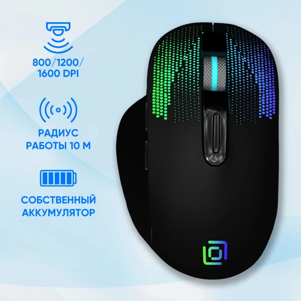 Мышь Оклик 636LWC черный оптическая (1600dpi) беспроводная USB/USB-C для ноутбука (6but)