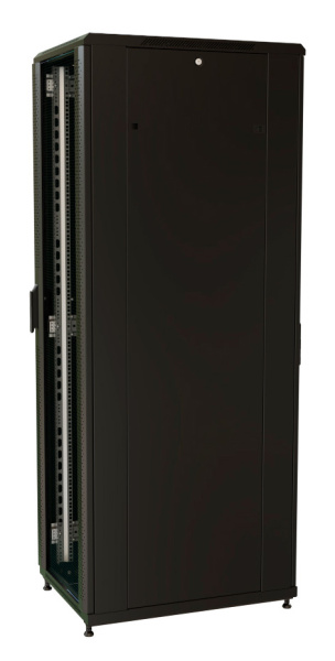 Шкаф серверный WRline (WR-TT-4261-AS-RAL9004) напольный 42U 600x1000мм пер.дв.стекл задн.дв.стал.лист 2 бок.пан. 800кг черный 910мм 2055мм IP20 сталь