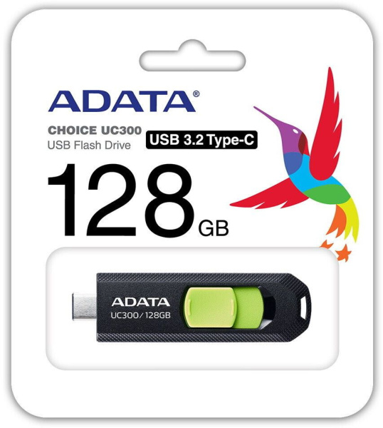 Флеш Диск A-Data 128Gb Type-C UC300 ACHO-UC300-128G-RBK/GN USB3.2 черный/зеленый