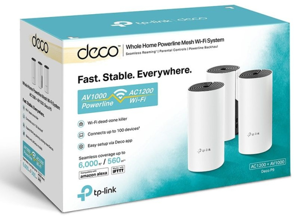 Бесшовный Mesh роутер TP-Link DECO P9(3-PACK) AC1200 10/100/1000BASE-TX белый (упак.:3шт)