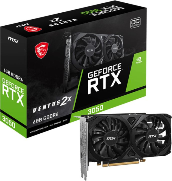 Видеокарта MSI PCI-E 4.0 RTX 3050 VENTUS 2X 6G OC NVIDIA GeForce RTX 3050 6Gb 128bit GDDR6 1492/14000 HDMIx2 DPx1 HDCP Ret