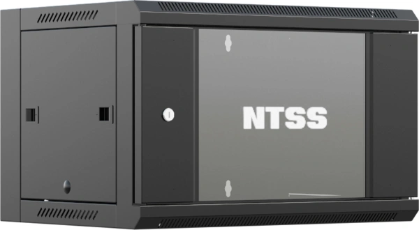 Шкаф коммутационный NTSS (NTSS-W12U6045GS-BL) настенный 12U 570x450мм пер.дв.стекл 60кг черный 24кг