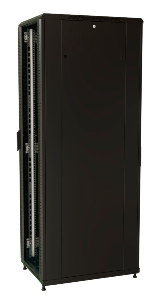 Шкаф серверный WRline (WR-TT-2268-AS-RAL9004) напольный 22U 600x800мм пер.дв.стекл задн.дв.стал.лист 2 бок.пан. 800кг черный 710мм 1166мм IP20 сталь