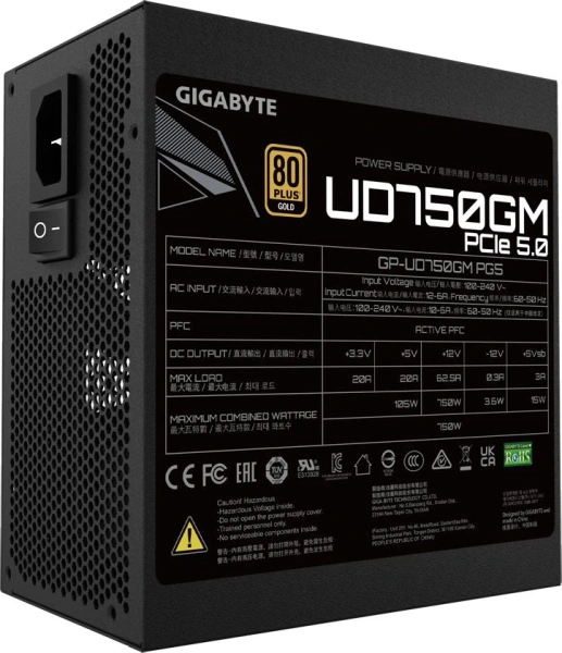 Блок питания Gigabyte ATX 750W GP-UD750GM PG5 80+ gold (20+4pin) APFC 120mm fan 8xSATA Cab Manag RTL