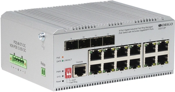 Коммутатор Origo OI3112P OI3112P/185W/A1A (L2) 8x1Гбит/с 4xКомбо(1000BASE-T/SFP) 4SFP 8PoE+ 185W управляемый