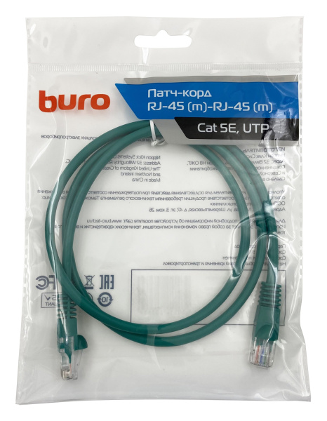 Патч-корд Buro UTP 4 пары cat5E CCA molded 1м зеленый RJ-45 (m)-RJ-45 (m)