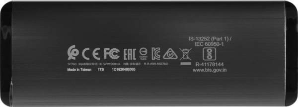 Накопитель SSD A-Data USB-C 1Tb ASE760-1TU32G2-CTI SE760 1.8" серый